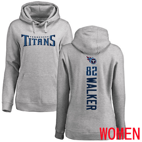 Tennessee Titans Ash Women Delanie Walker Backer NFL Football #82 Pullover Hoodie Sweatshirts->women nfl jersey->Women Jersey